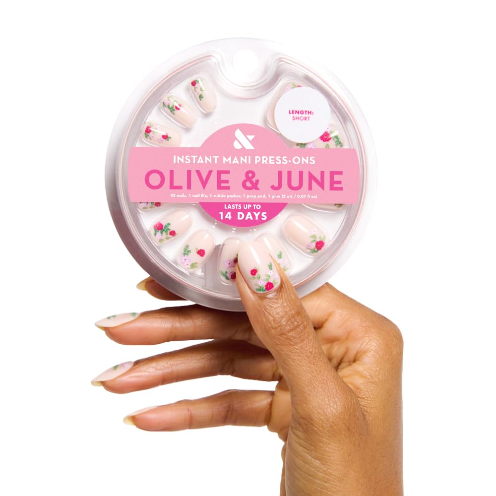 Olive & June Instant Mani, ongles Rose Bouquets, look naturel et tenue durable.