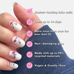 Ongles Rose Bouquets par Olive & June, 21 tailles pour ajustement optimal.
