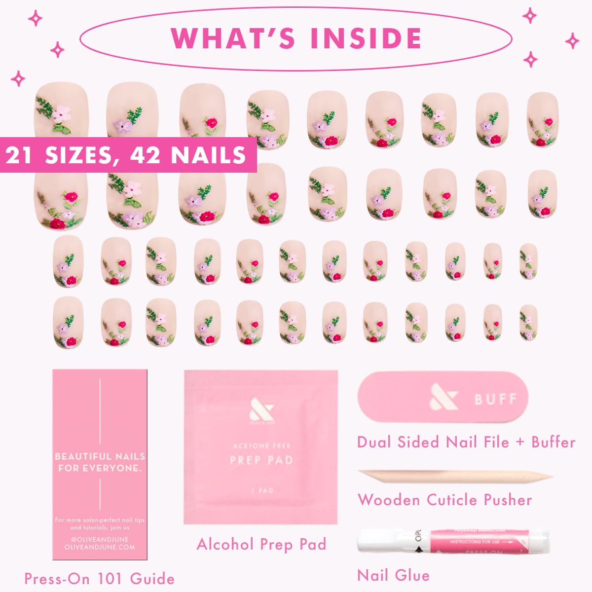 Kit Olive & June Instant Mani: 42 ongles et accessoires inclus.