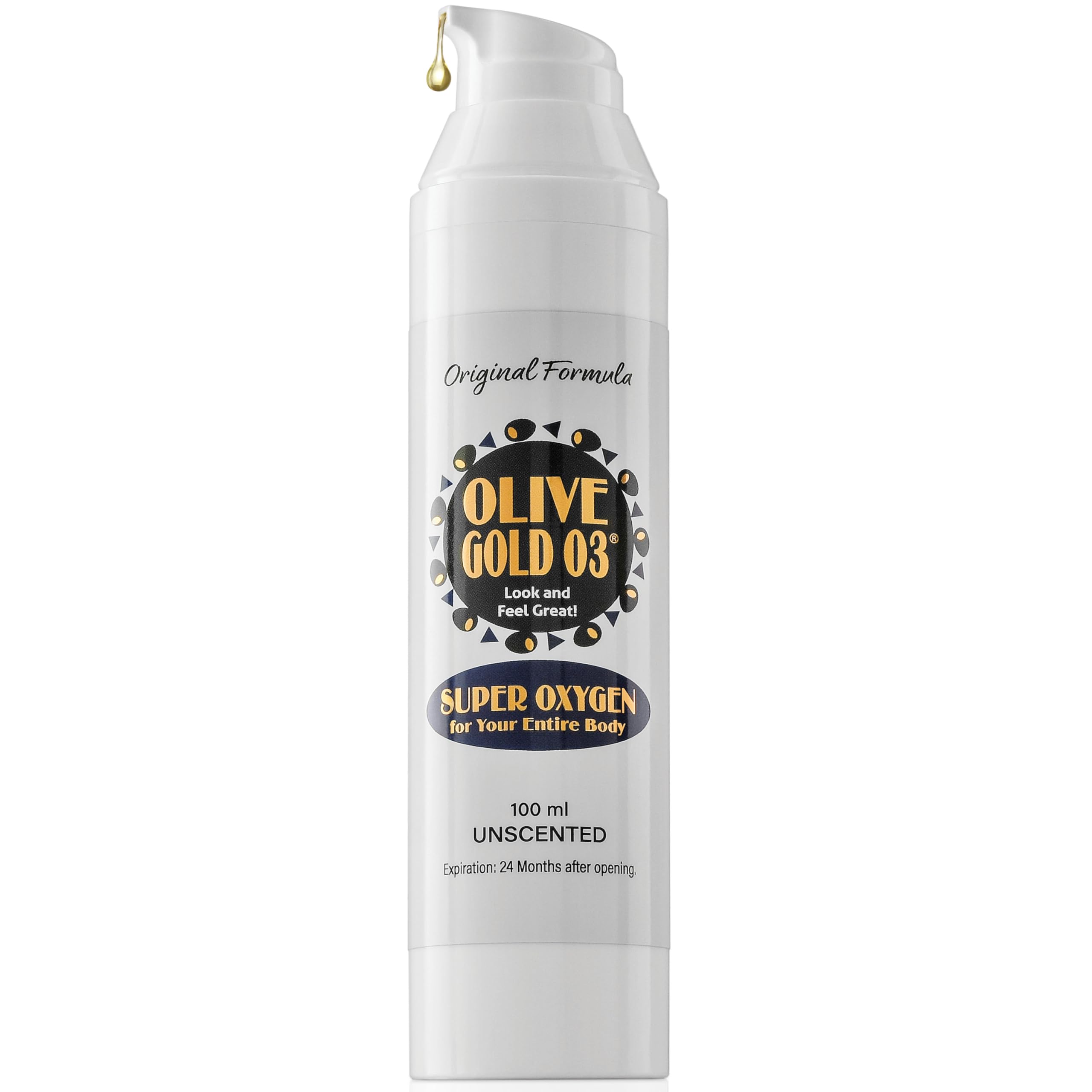Olive Gold 03, bouteille ozonée offrant hydratation visage et corps.