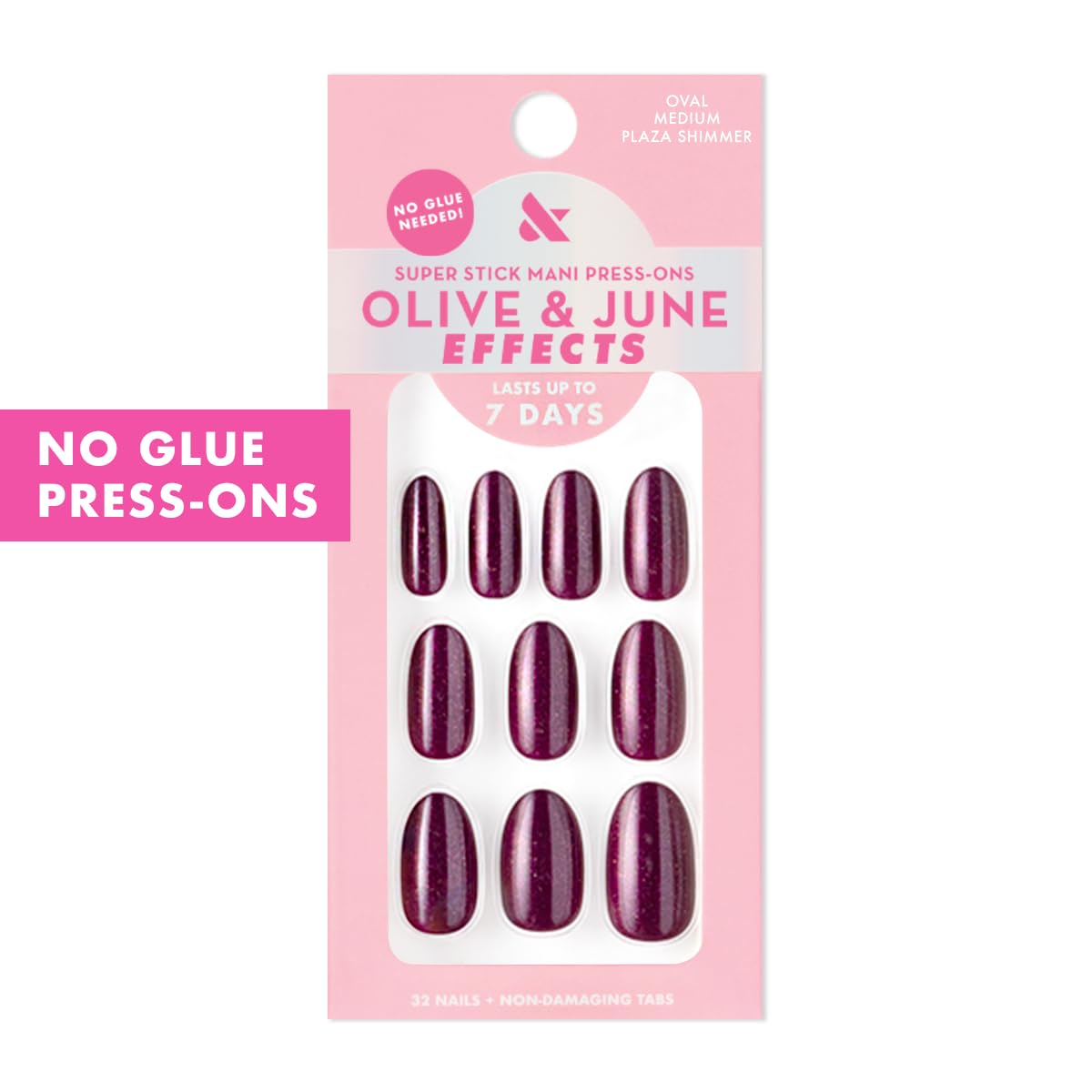 32 ongles Olive & June Super Stick Mani, 16 tailles pour ajustement précis.