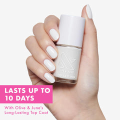 Vernis Olive & June, finition gel sans lampe pour une manucure durable.