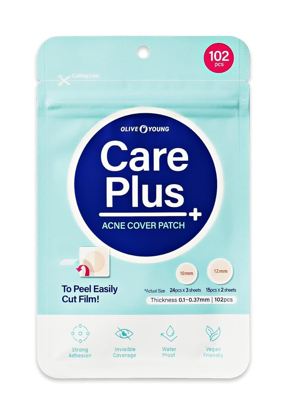 OLIVE YOUNG Care Plus Spot Patch sur le visage, patch hydrocolloïde discret.