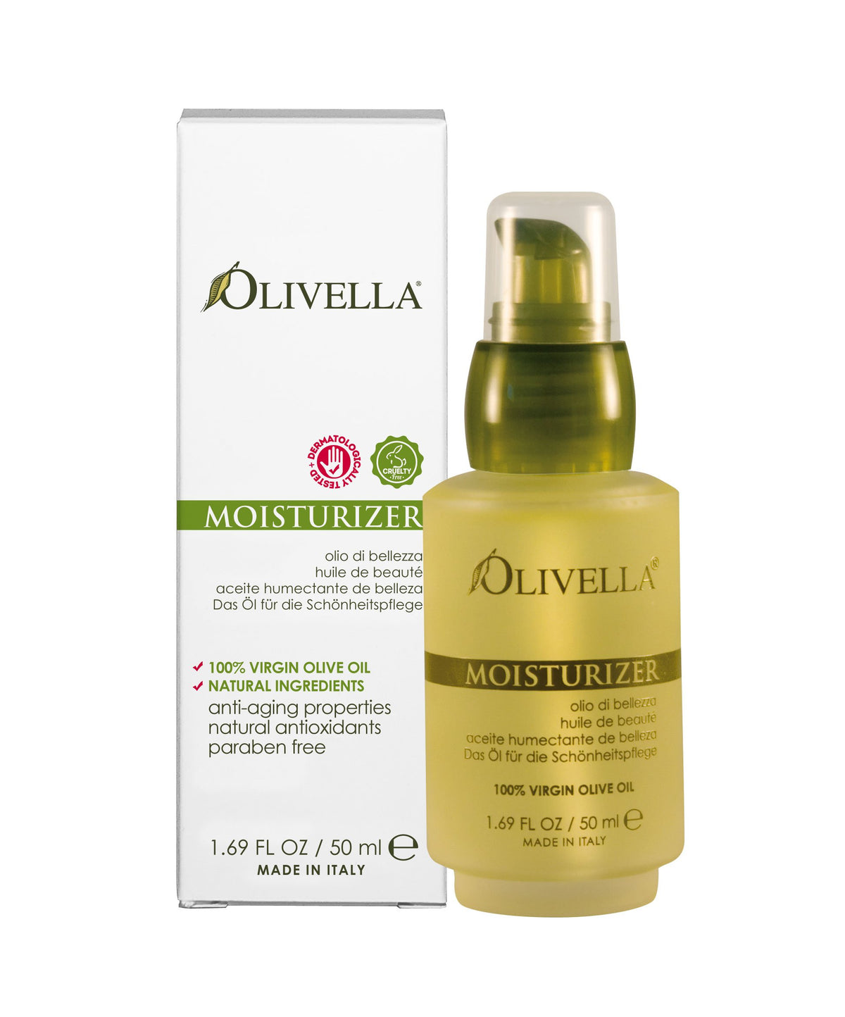 La bouteille Olivella montre une huile d'olive vierge pour une hydratation durable et naturelle.