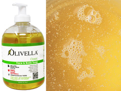 bouteille olivella savon visage et corps, nettoyage doux et efficace.