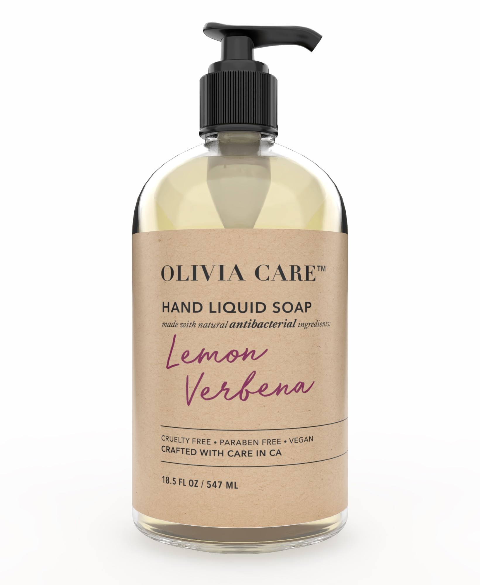 Olivia Care Gel mains antibactérien, bouteille pompe pratique pour un lavage quotidien.