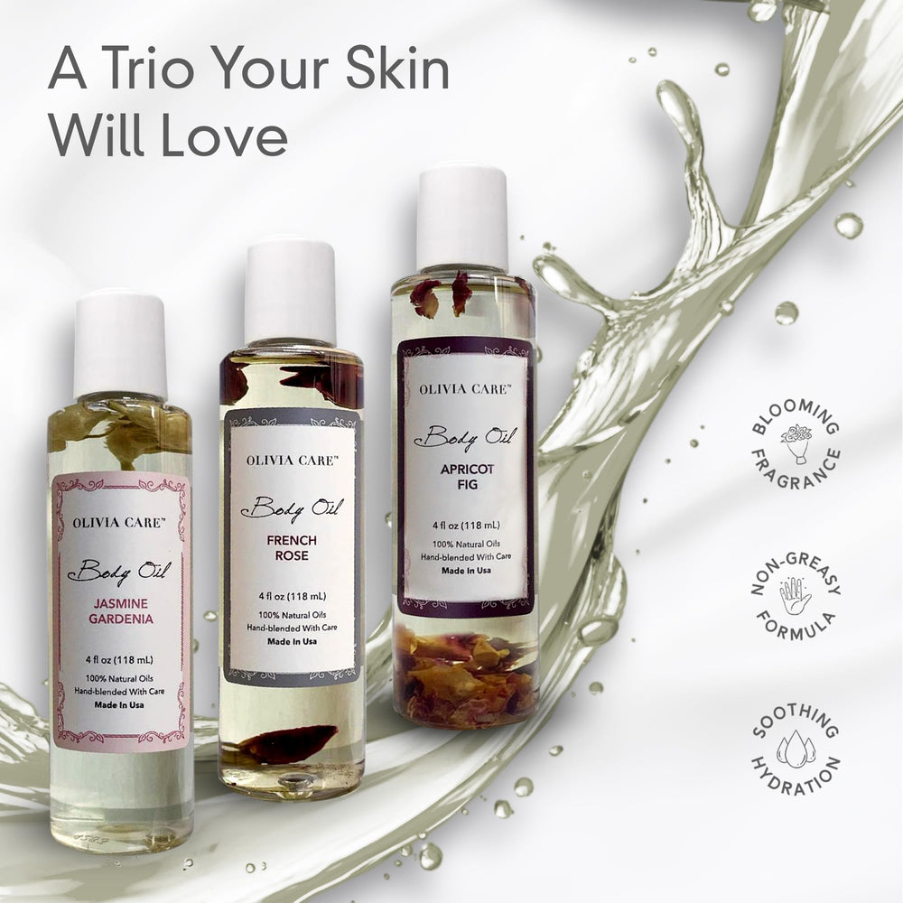 Olivia Care huile Jasmin Gardenia, bouteille élégante avec parfum floral luxueux