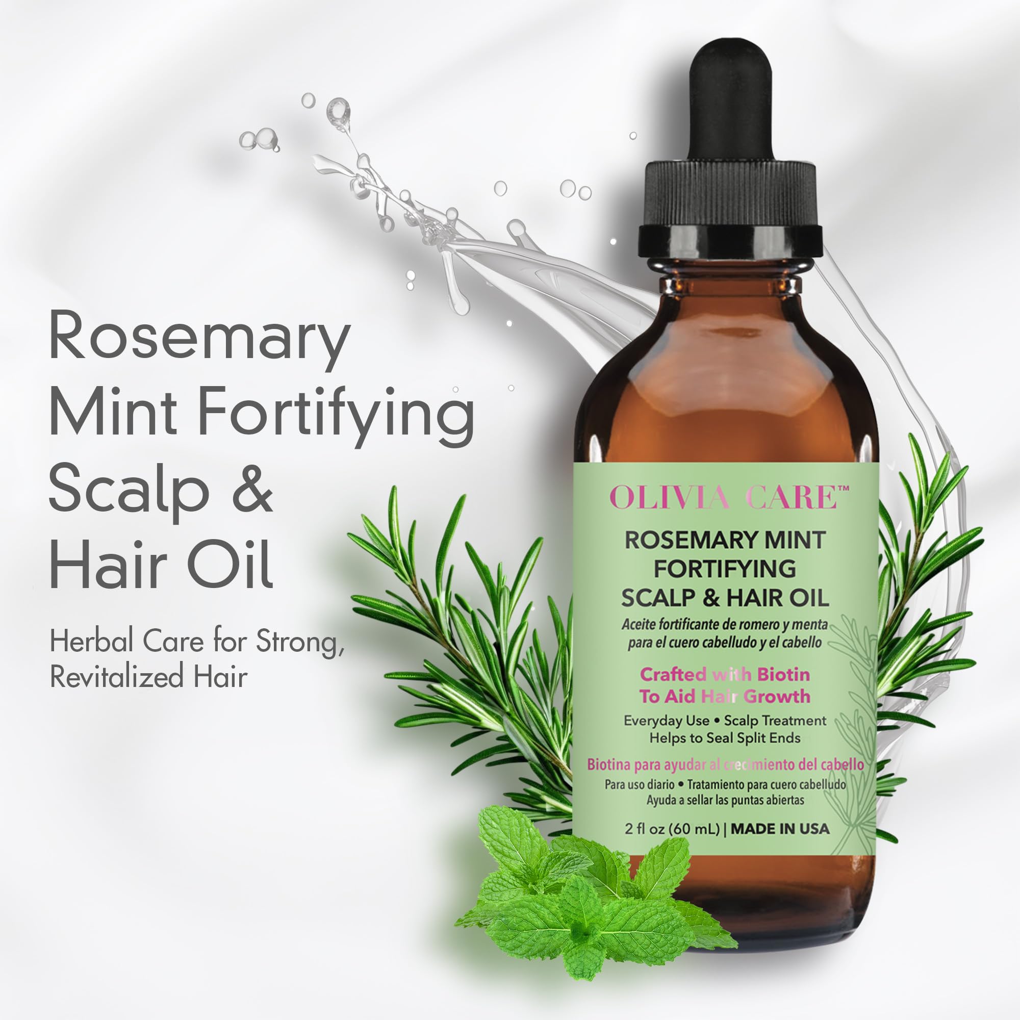 Olivia Care huile menthe cheveux : sensation fraîche et revitalisante sur les racines.