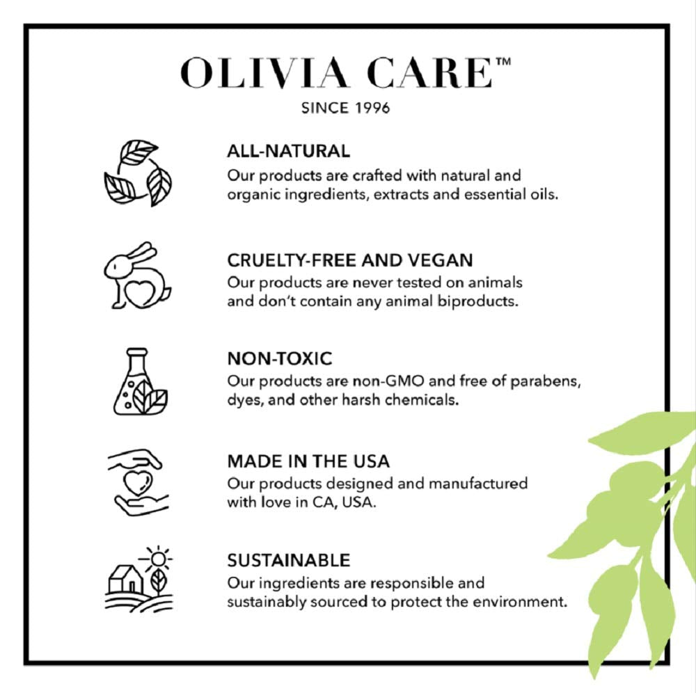 Olivia Care produit non testé sur les animaux et fabriqué aux États-Unis.