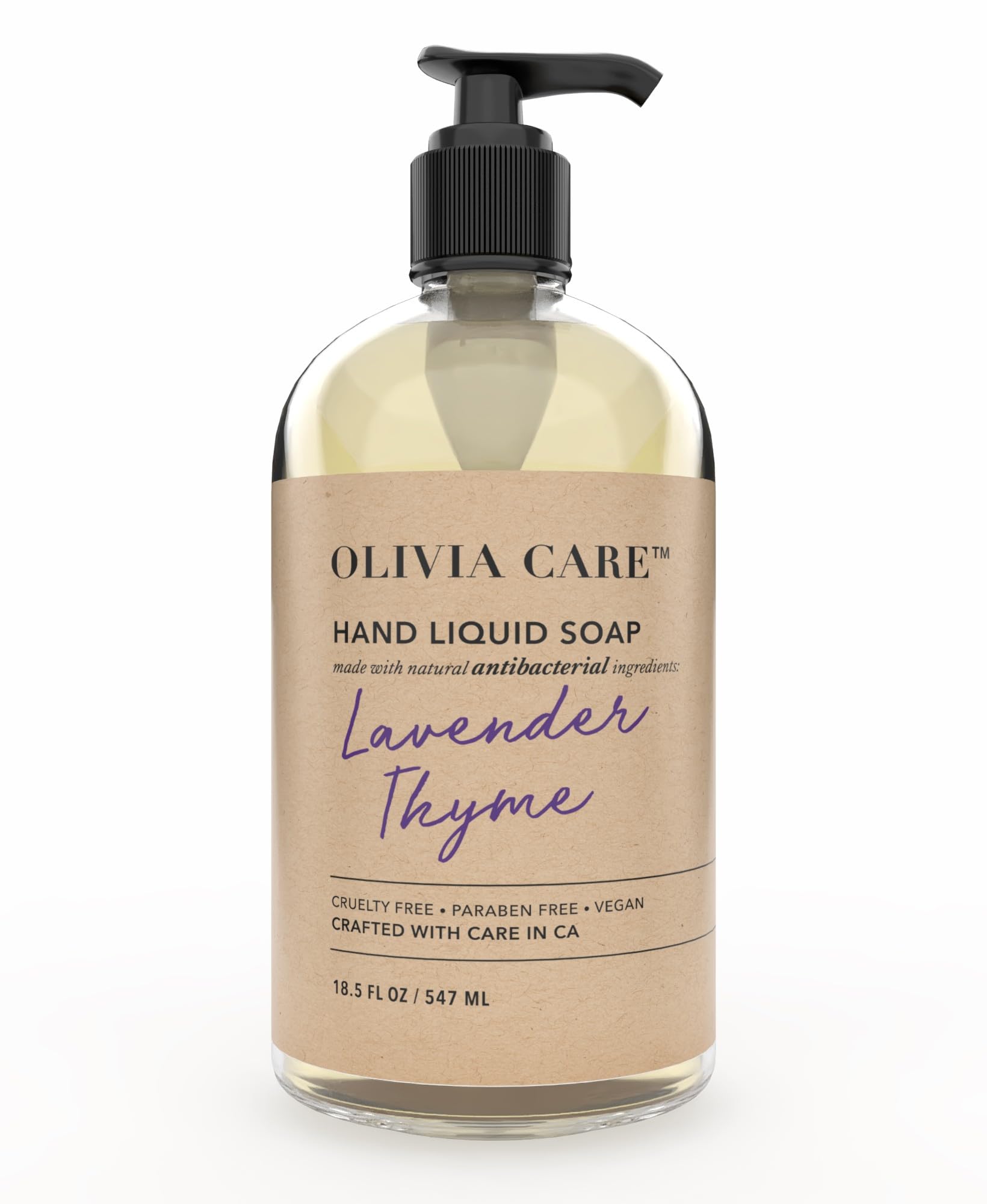 Olivia Care Savon mains antibactérien, bouteille pratique pour usage quotidien.