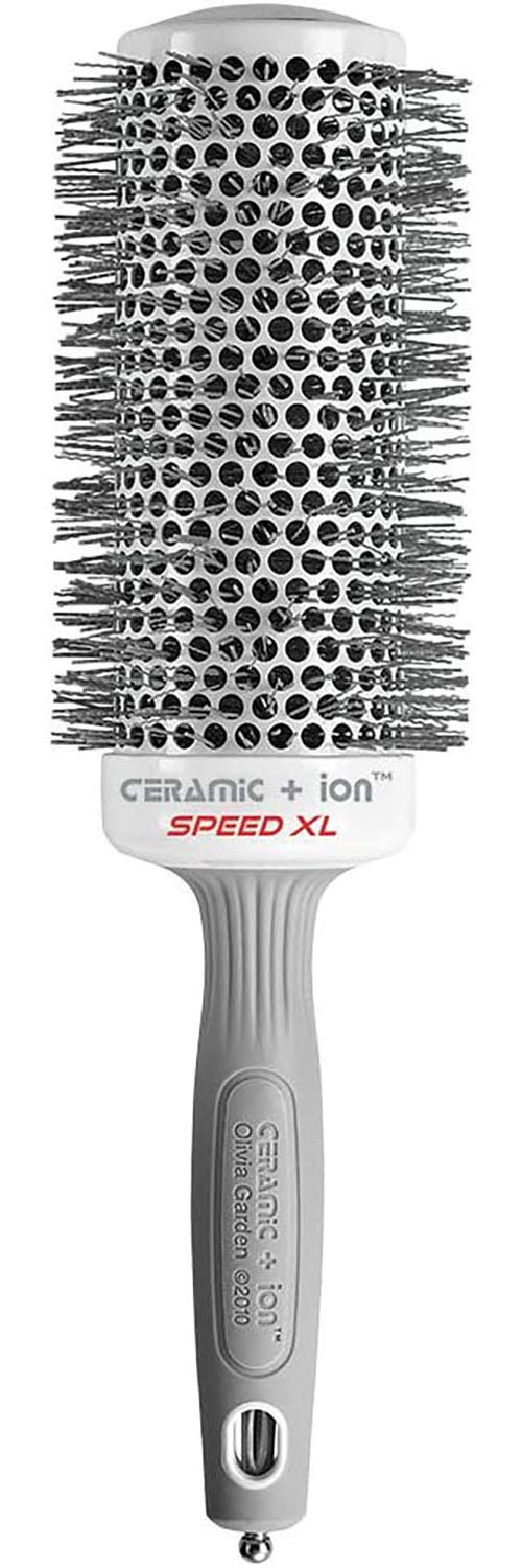 Brosse Olivia Garden céramique et ion Speed XL, tête ronde pour un séchage rapide et lisse.