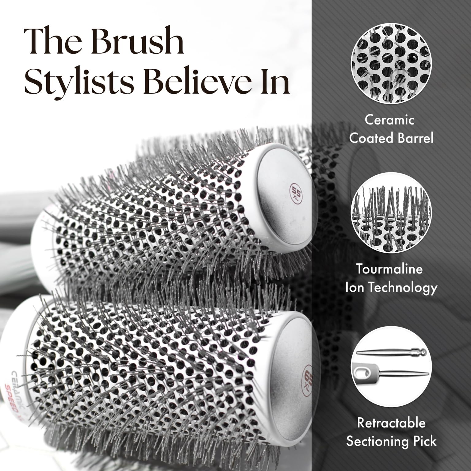 Brosse Olivia Garden, diamètre petit, idéal pour cheveux courts ou fins.