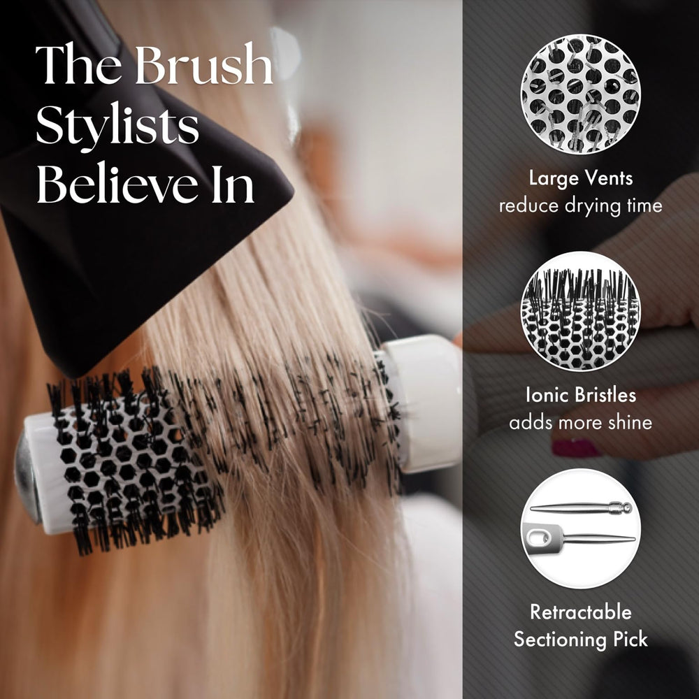 Brosse Olivia Garden CI-55 à grand barillet pour plus de volume et des styles marqués.