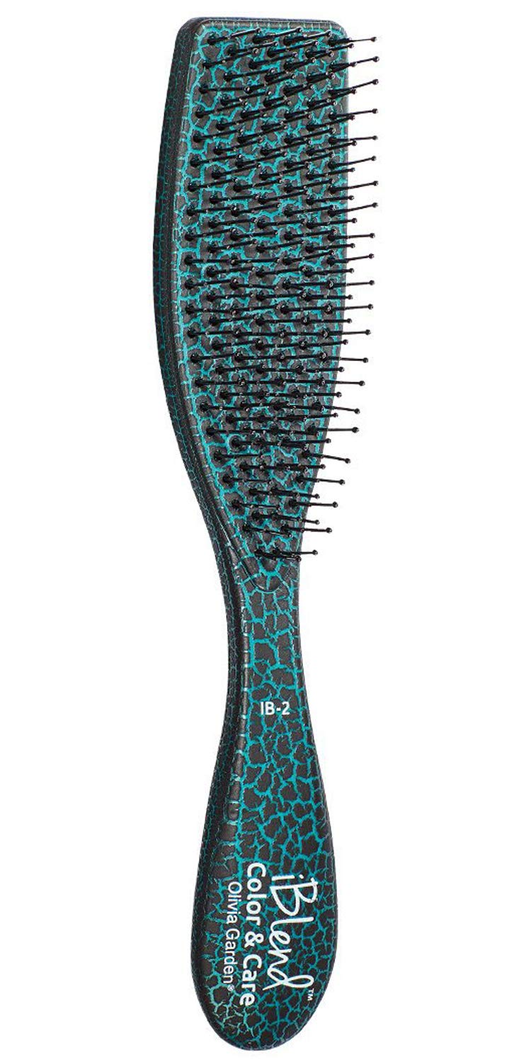 Olivia Garden iBlend brosse-teinte bleu-vert, prise en main ergonomique et saturation rapide.