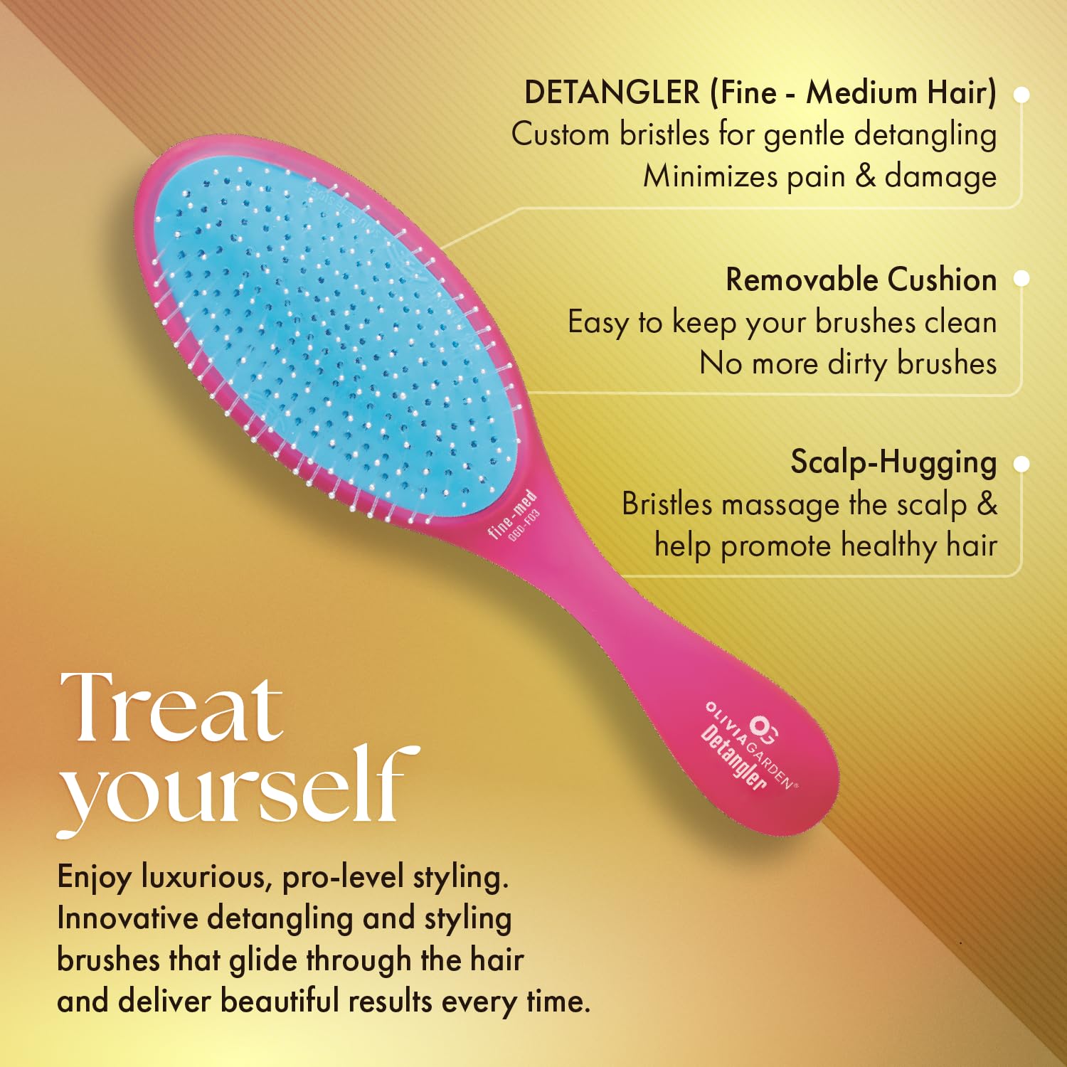 Détail massage cuir chevelu Olivia Garden OG, apportant une sensation relaxante pendant le brossage.