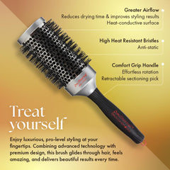 Brosse ProThermal avec cap ventillé favorisant un séchage rapide.