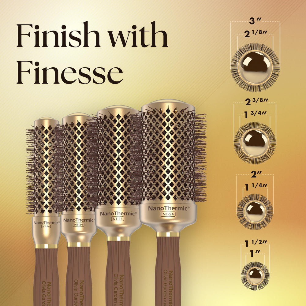 Brosse Nanothermic Olivia Garden pour volume et anti-frisottis sur tous types de cheveux.