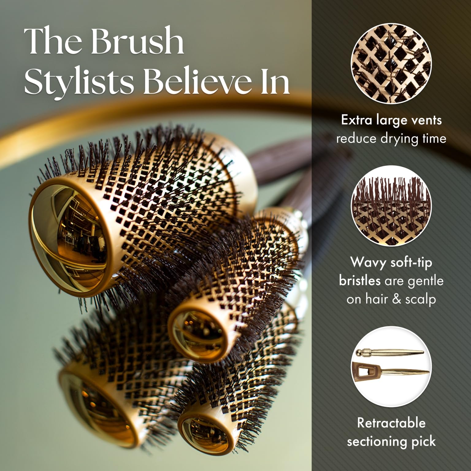 Brosse ronde Nanothermic Olivia Garden hydrate et lisse les cheveux.
