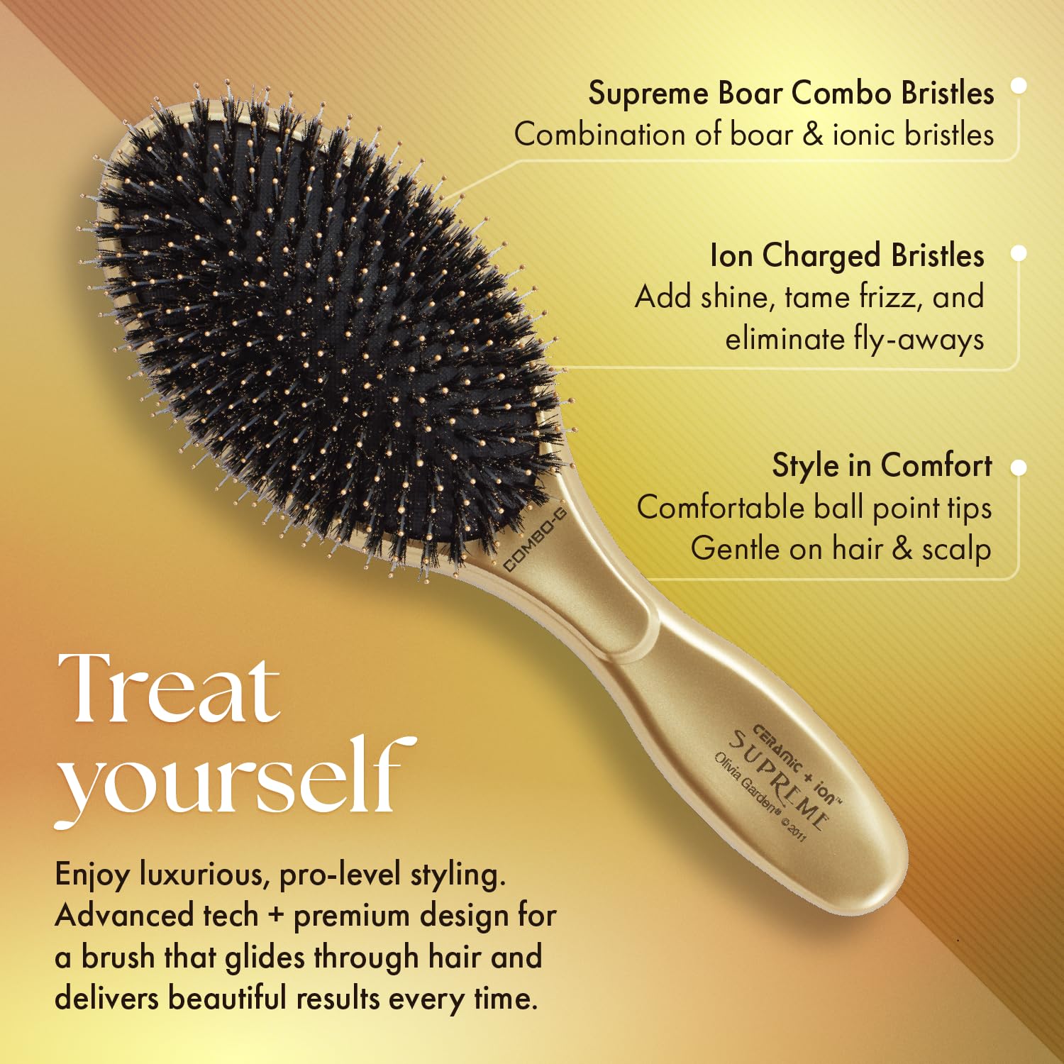 Olivia Garden soft cushioned base protects scalp during brushing.