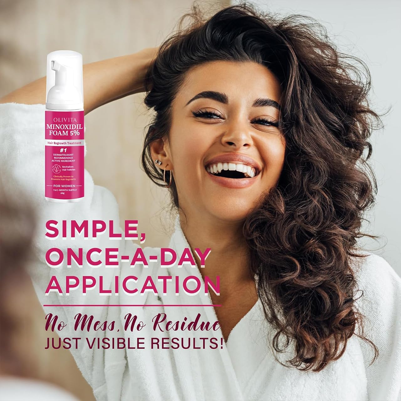 OLIVITA Minoxidil Foam – application rapide sans résidu gras.
