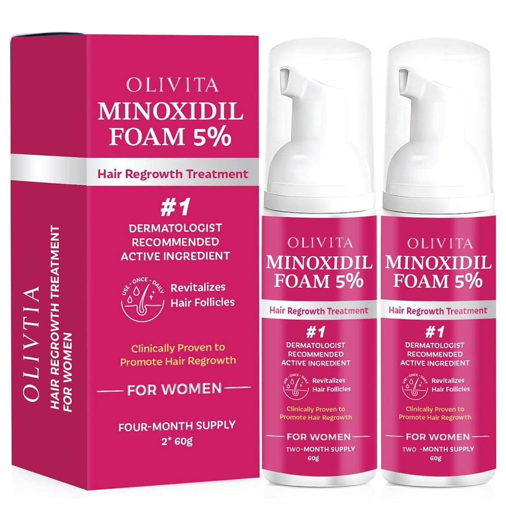 OLIVITA Minoxidil Foam – bouteille 2x60ml et densité capillaire accrue.