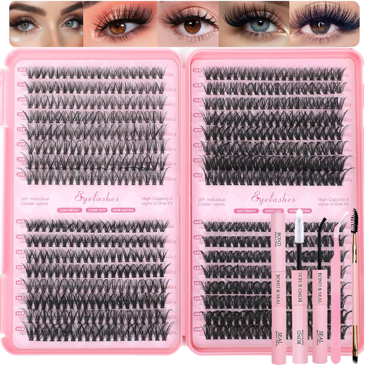 OLLAVO lash clusters kit contents for at-home DIY lash extensions