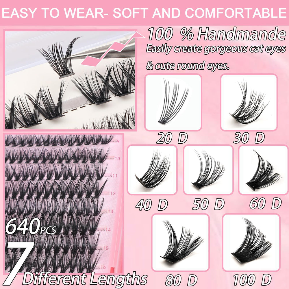OLLAVO lash clusters kit 9-16mm lengths for varied natural-looking styles