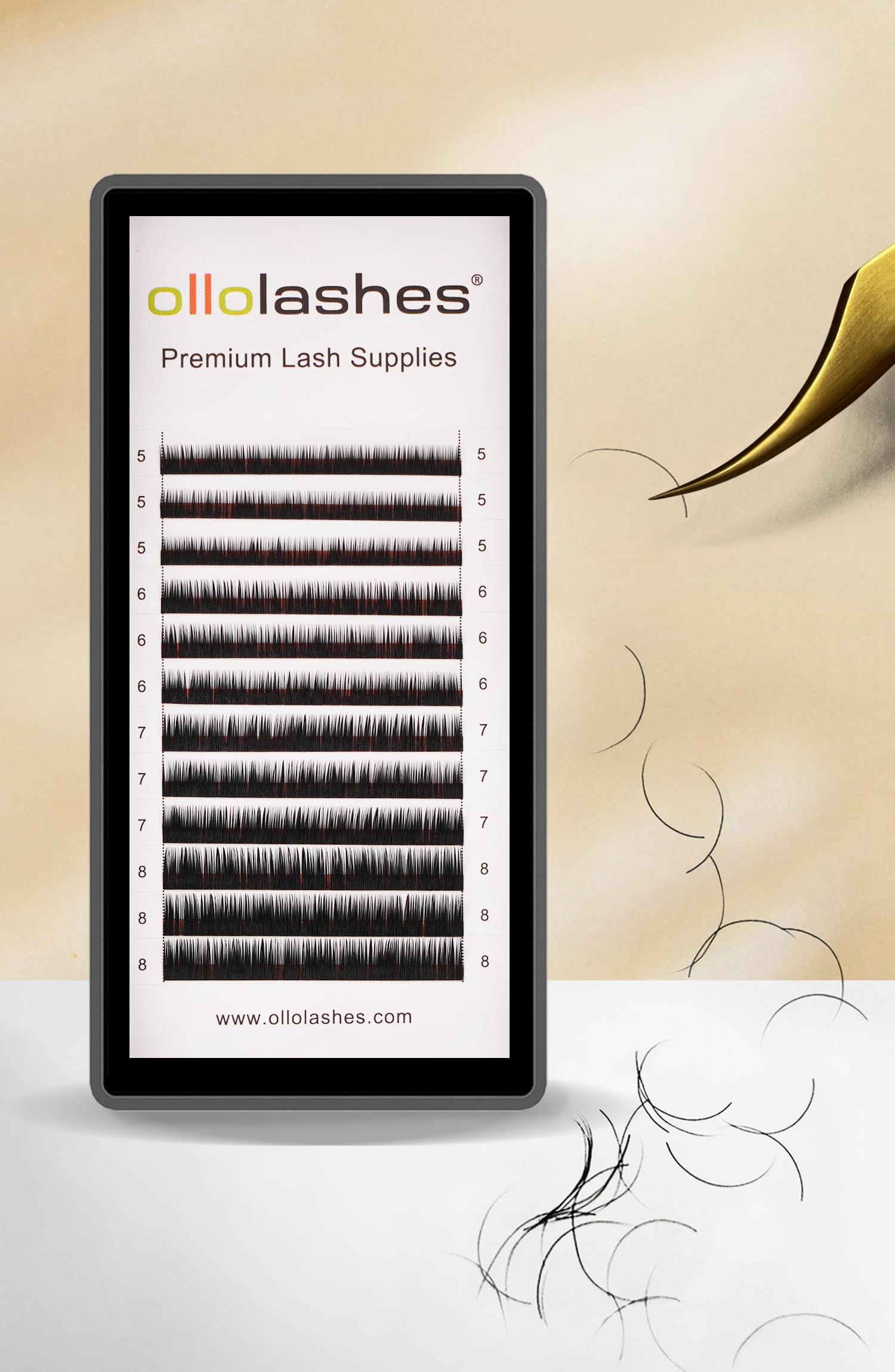 OLLOLASHES étagère-extension cils J-07 5-8mm, précision et facilité d'application.