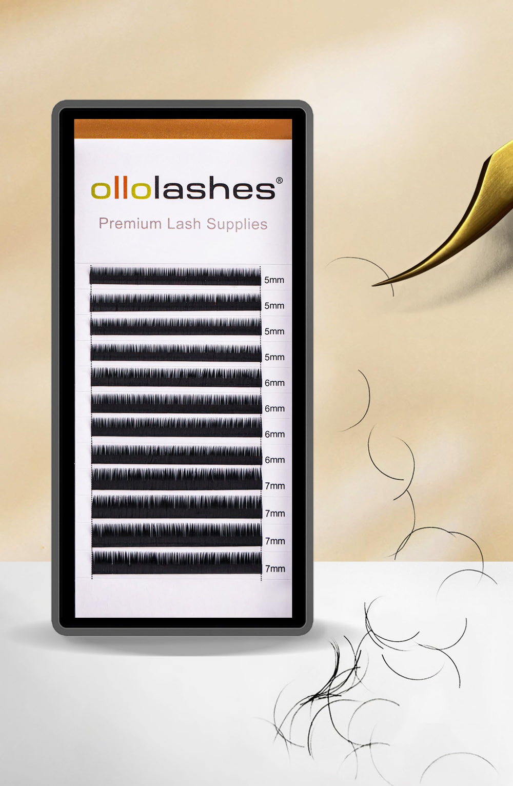 OLLOLASHES extensions cils bas sur plateau 0,15 mm, J Curl 5-7 mm, pratique et précises.