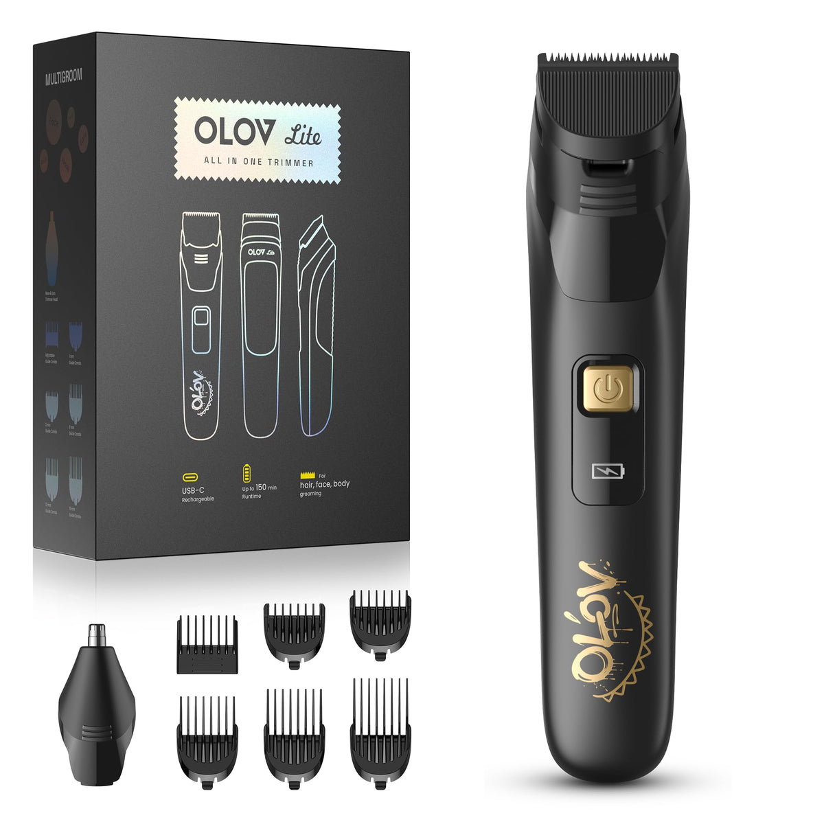 OLOV LITE Tondeuse barbe avec 6 guides pour une précision