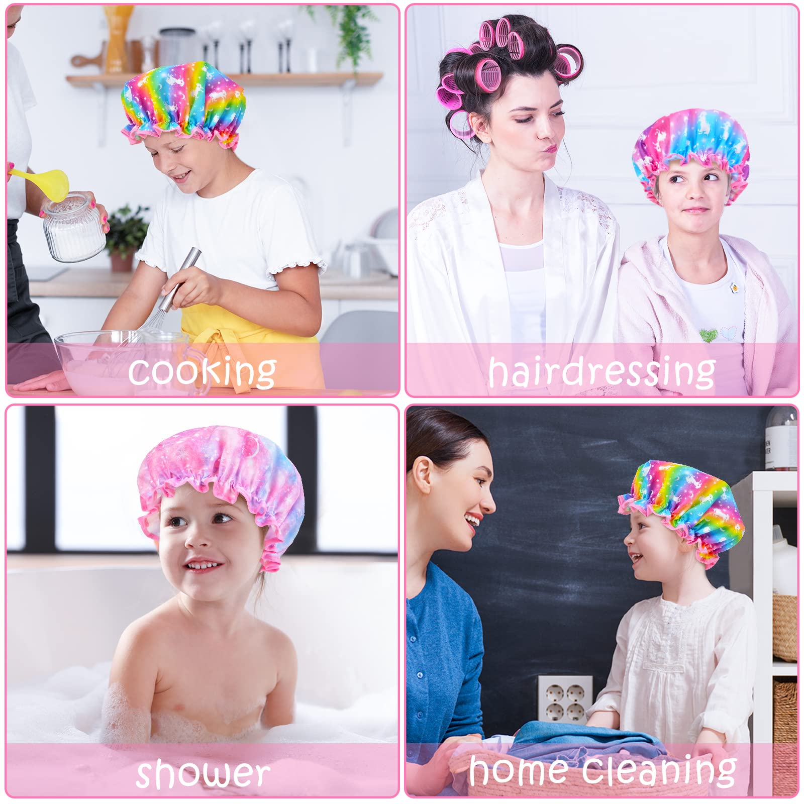 OlyPegic chapeau douche enfant arc-en-ciel arrière, garde les cheveux au sec.