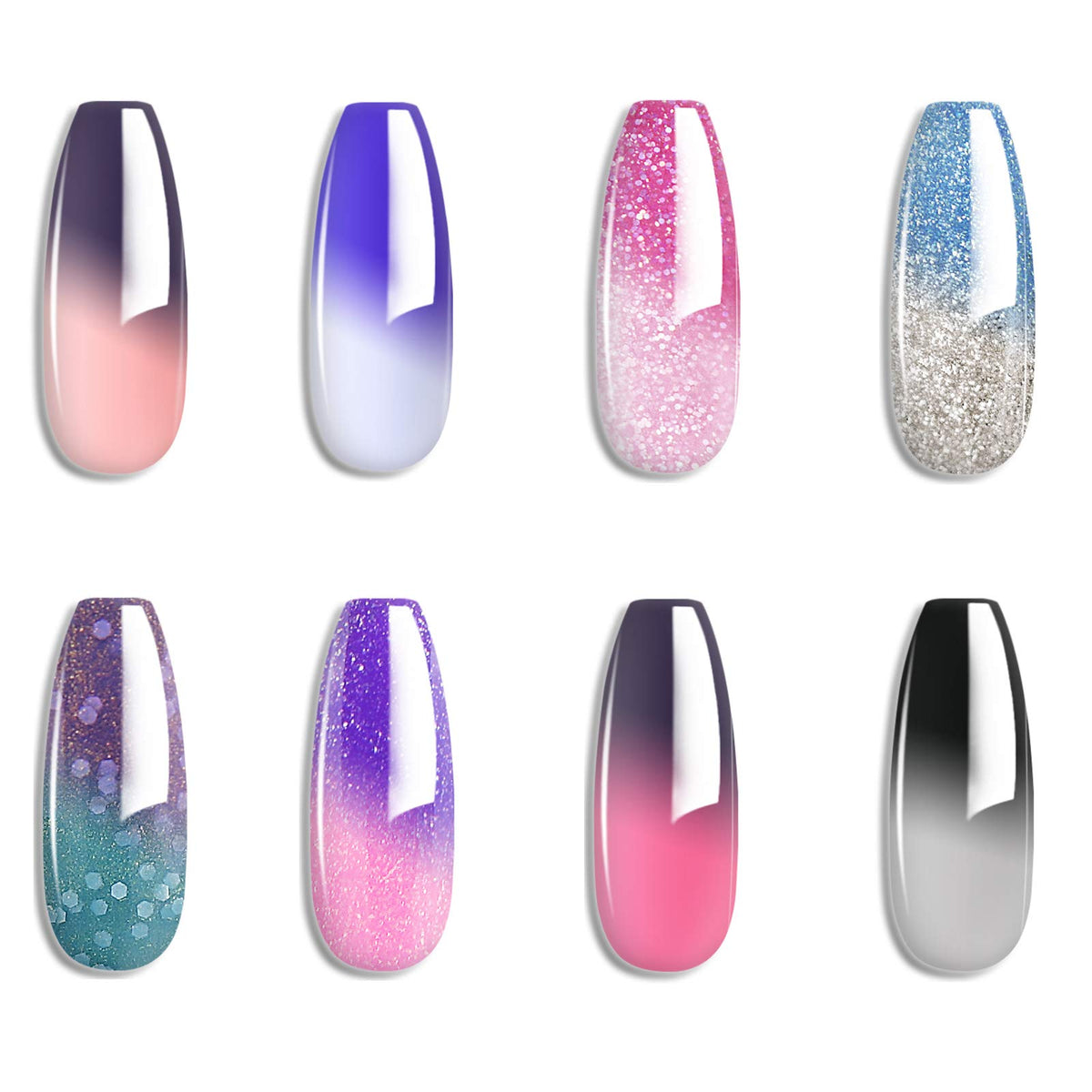 Omainy vernis gel changeant violet-bleu, démonstration de couleur sur ongles.
