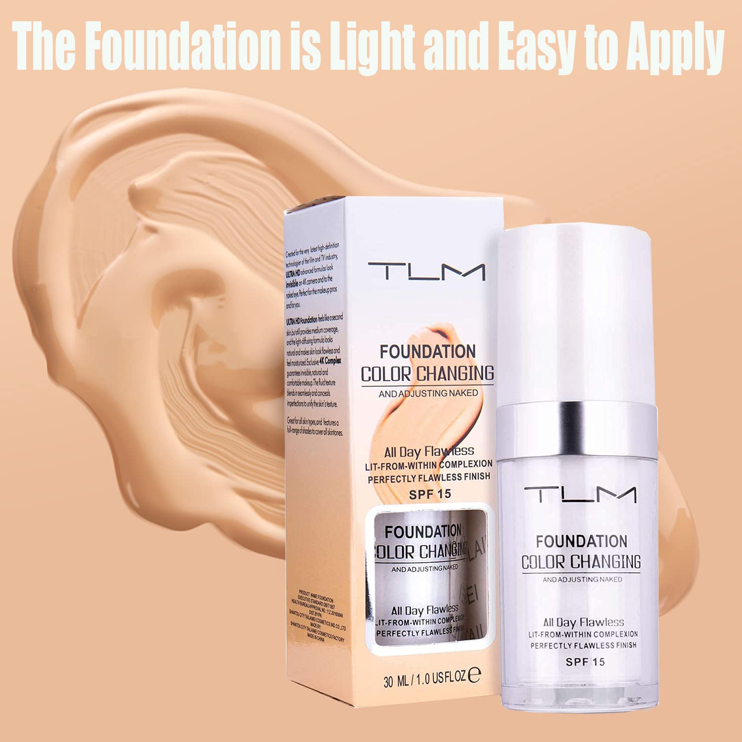 Crème liquide Omaky, texture légère offrant un fini lumineux et confortable.