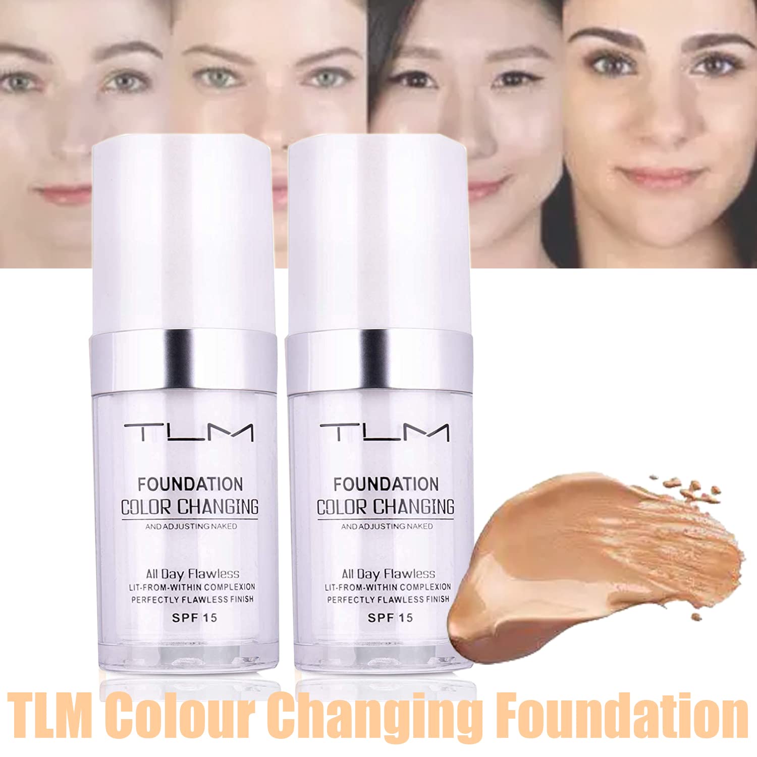 Omaky ensemble deux fond de teint, teinte adaptative pour maquillage rapide et naturel.