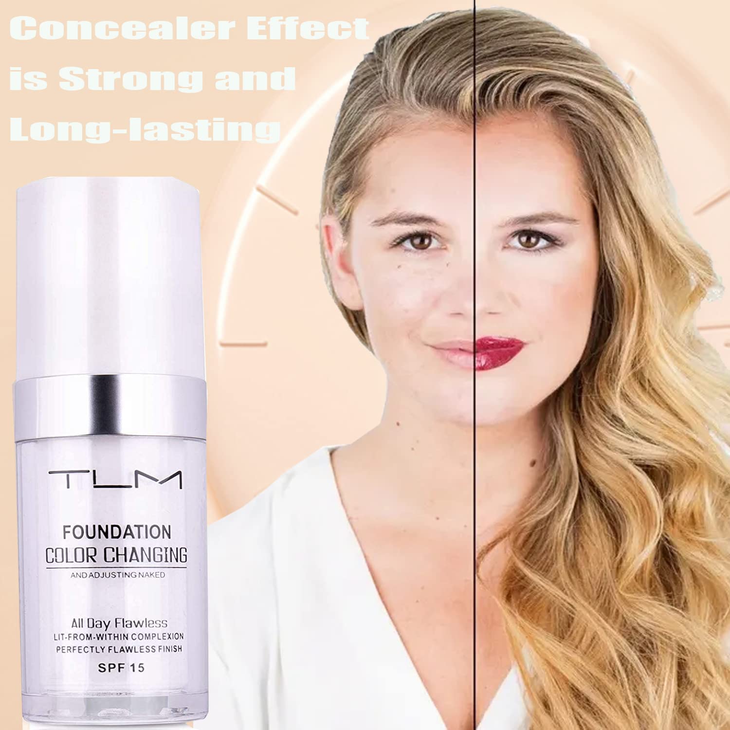 Test-peau Omaky montrant la transition de couleur et l’unité du teint.