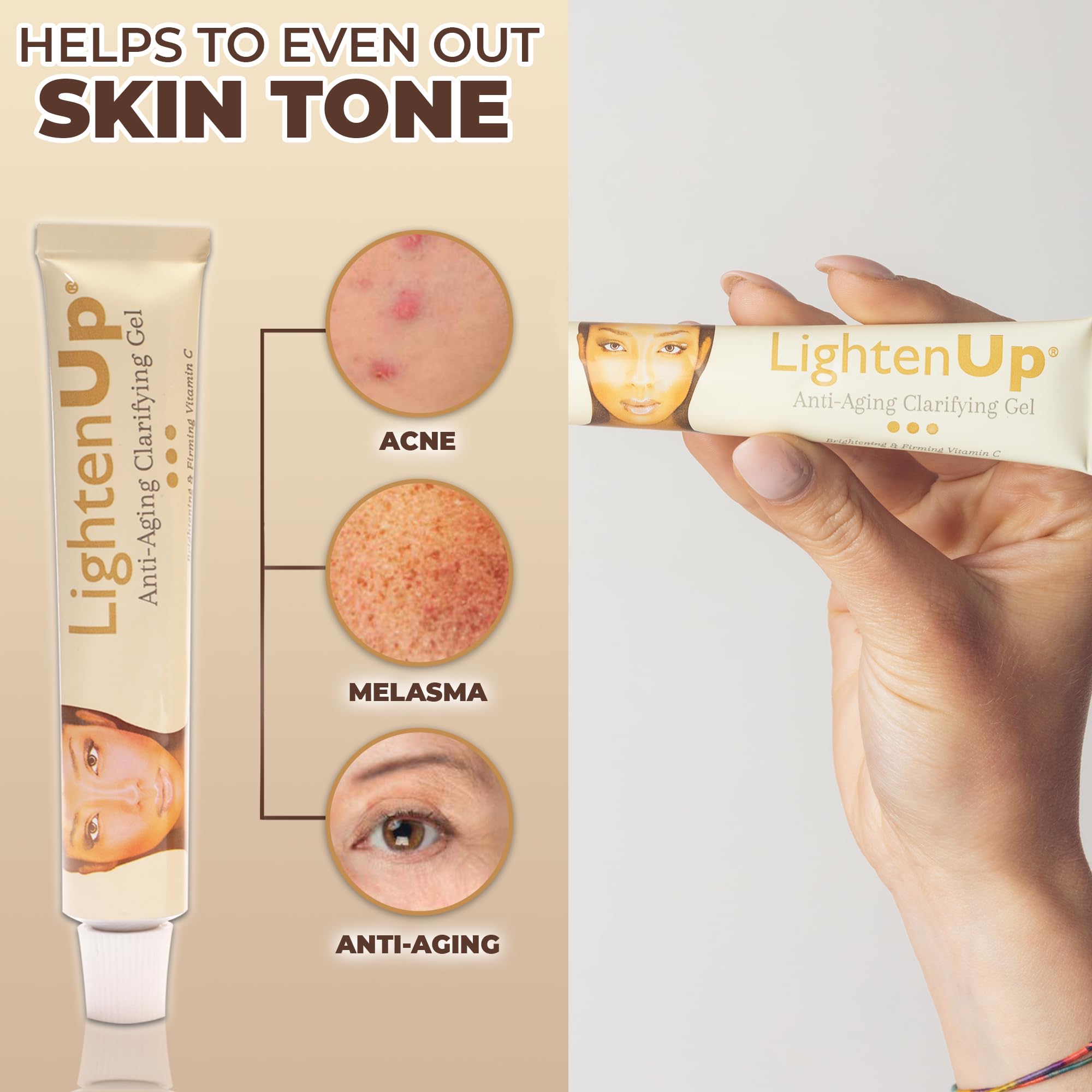 Application matin ou soir avec Lighten-Up pour une peau plus uniforme.