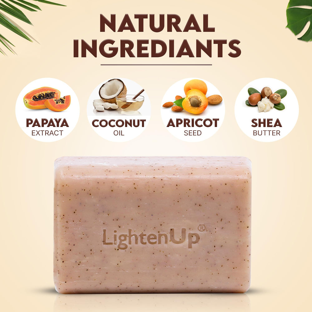 OMC Lighten-Up texture exfoliante vue de près révèle une peau lumineuse