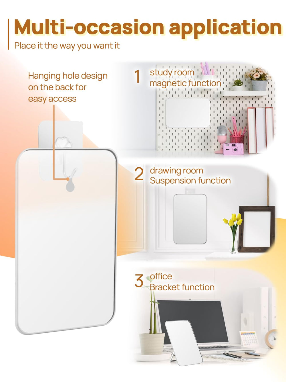 OMIRO miroir avec trou de suspension pour fixation murale et optimisation de l'espace.