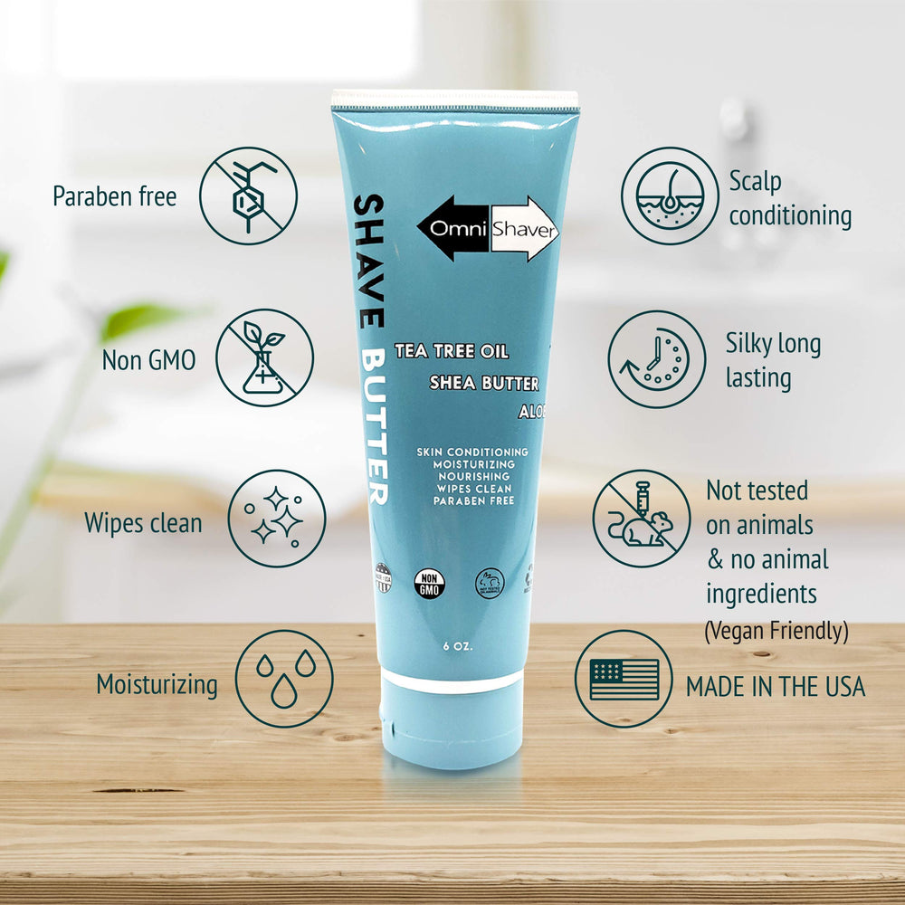 OmniShaver Beurre de Rasage – application facile et glissante pour le rasage.