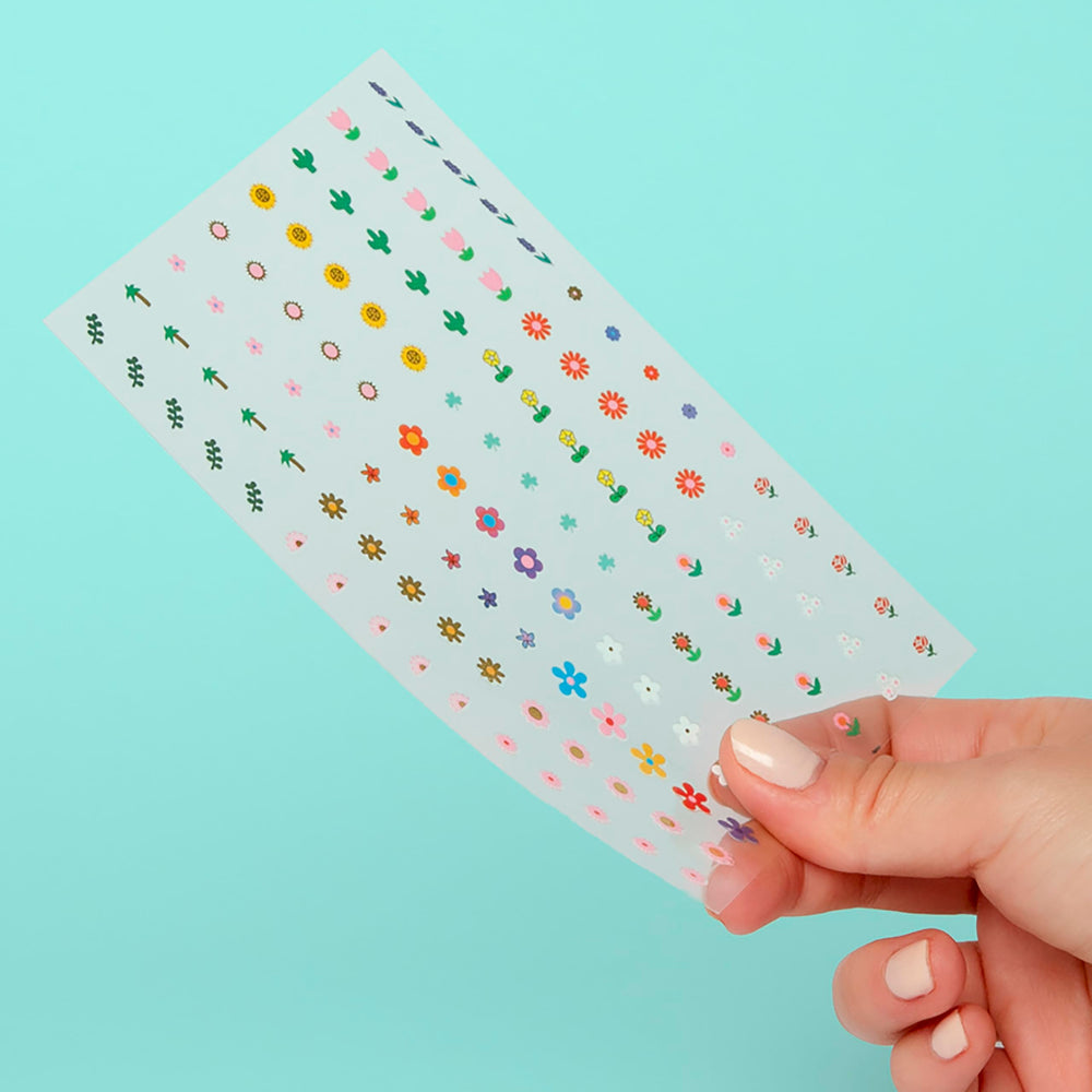 Omy Fleurs, stickers brillants et imperméables pour activités quotidiennes.