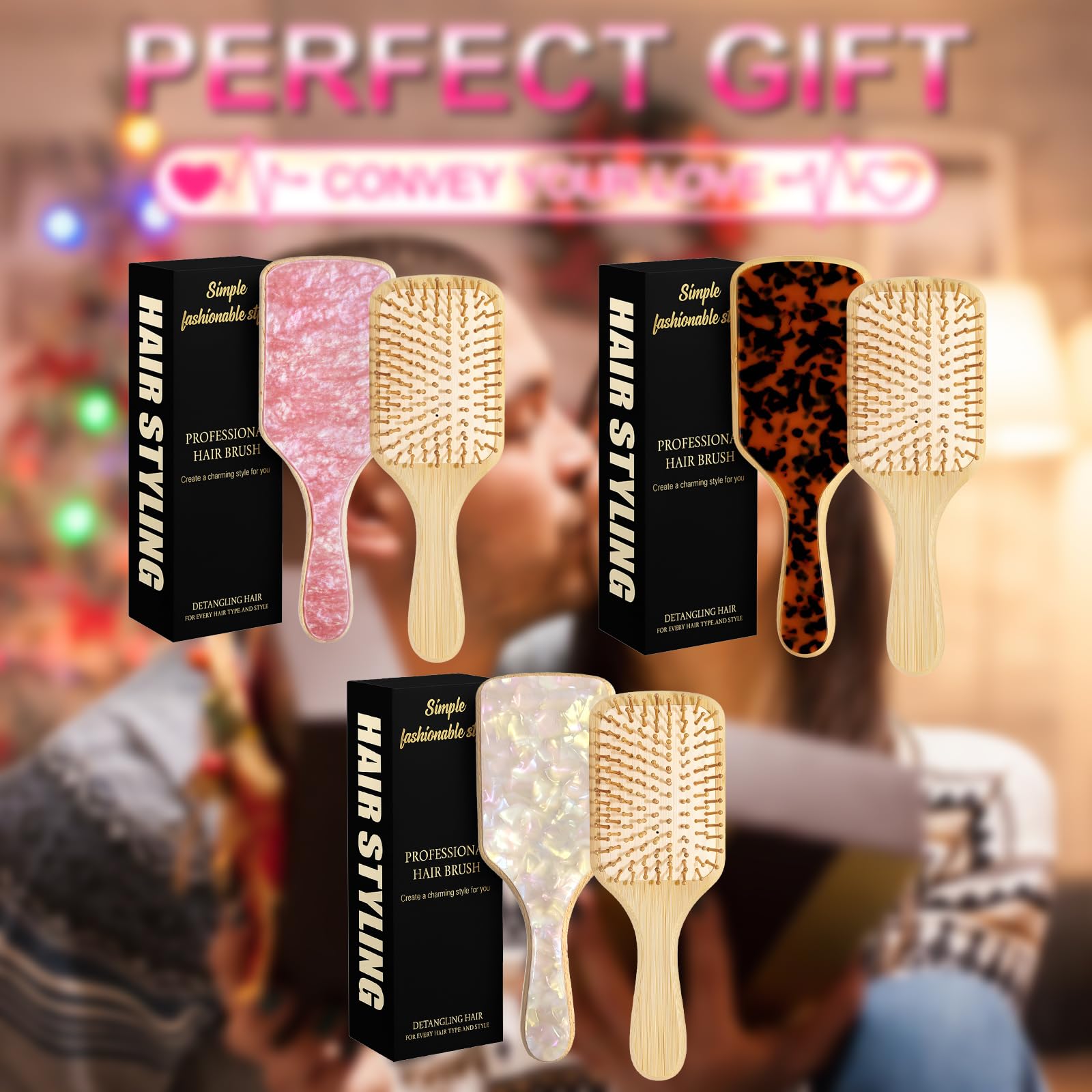 Omzjsvyq brosse-cheveux paddle bois naturel, cadeau élégant et pratique.