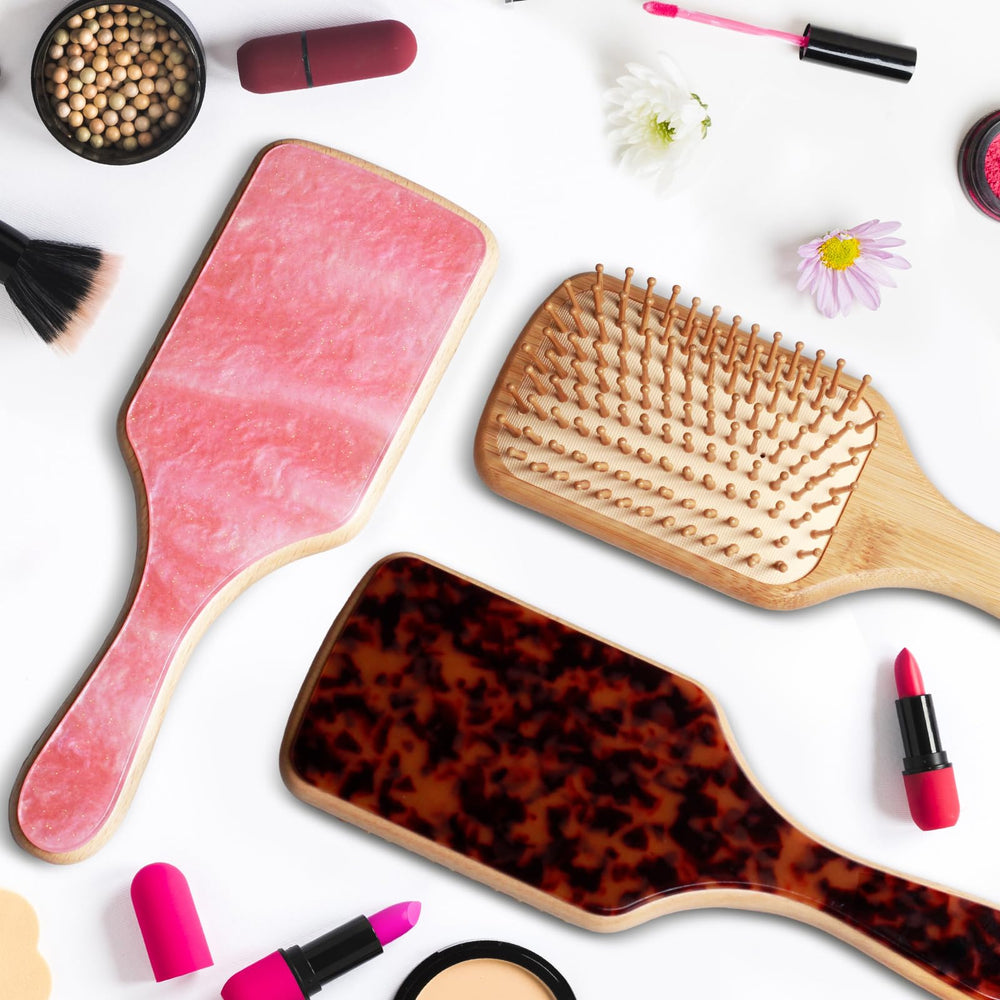 Omzjsvyq brosse-cheveux paddle bois naturel, dents arrondies pour massage cuir chevelu.