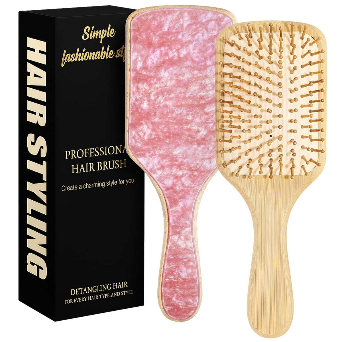 Omzjsvyq brosse-cheveux paddle bois naturel, avant: détanglage en douceur et soin du cuir chevelu.