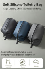 Onbagway trousse toilette silicone noir 6L pleine, organisation efficace des produits.