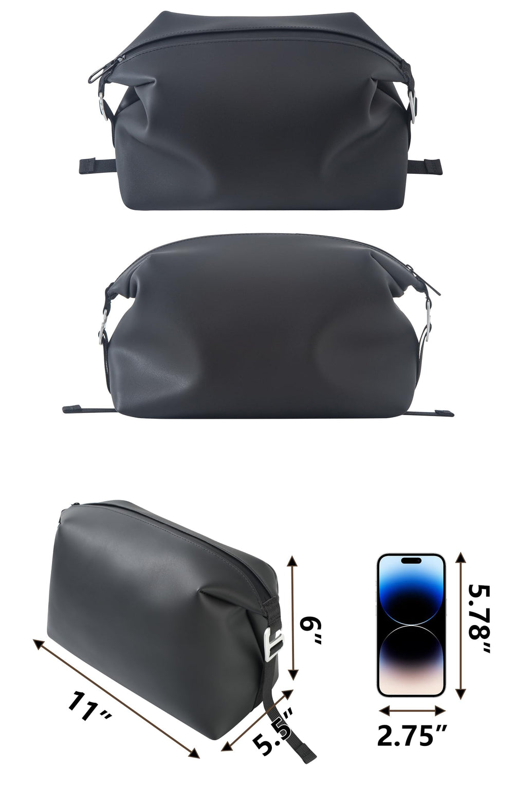 Onbagway trousse toilette silicone noir boucles-poignée, transport facile.