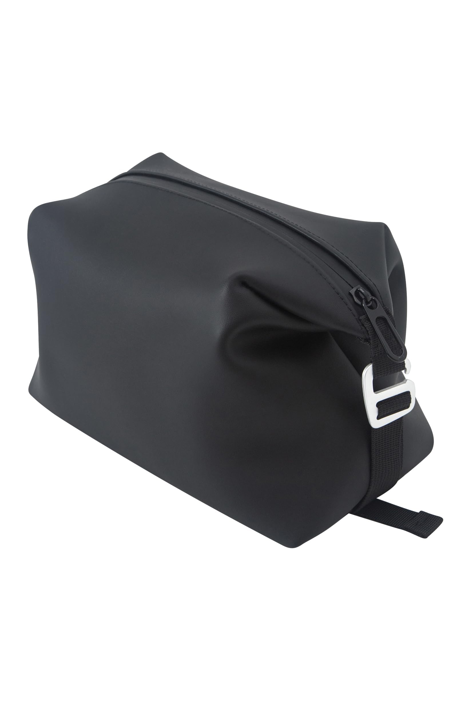 Onbagway trousse toilette silicone noir ouverte, accès rapide aux essentiels en voyage.