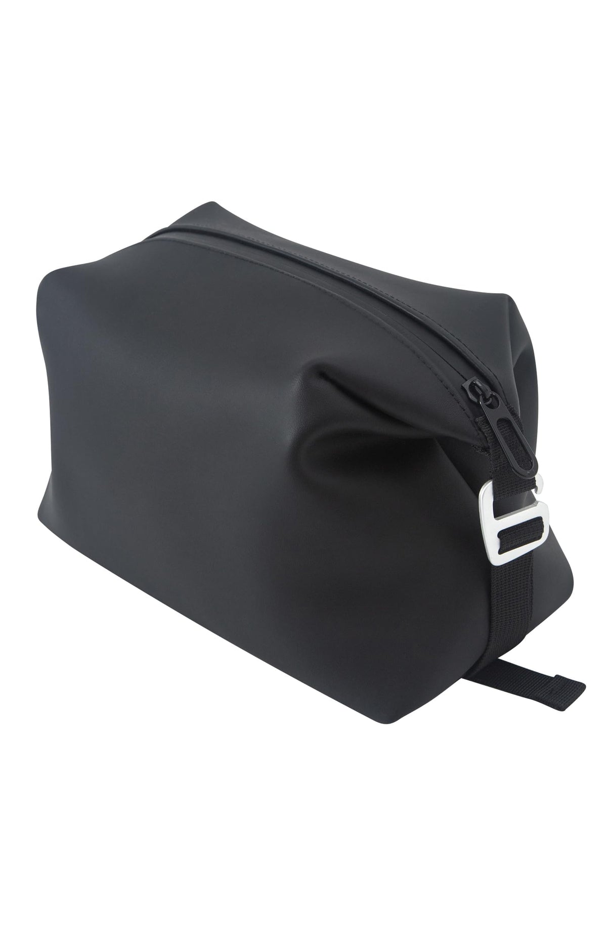 Onbagway trousse toilette silicone noir ouverte, accès rapide aux essentiels en voyage.