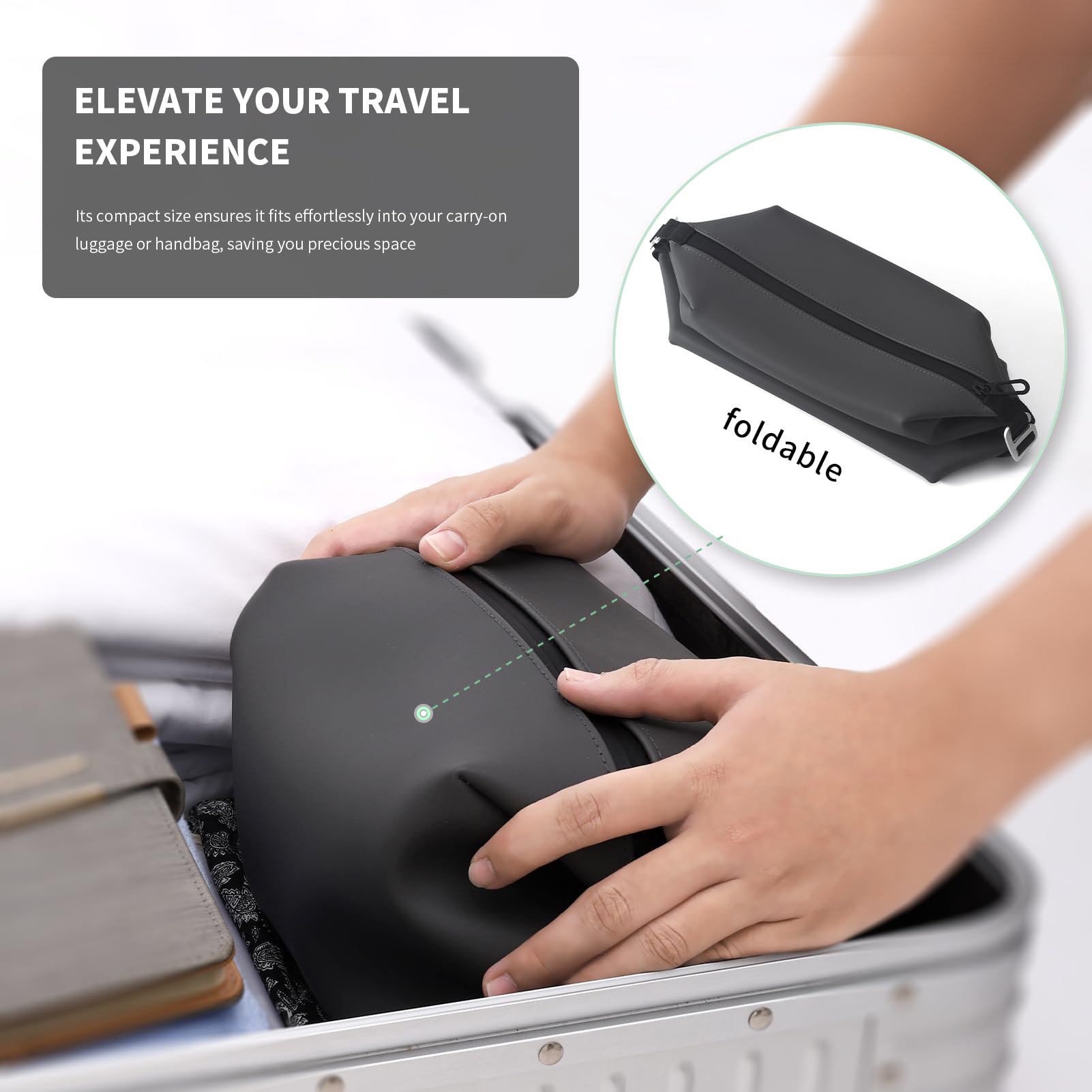Onbagway trousse toilette silicone noir sur table, prêt pour l'usage quotidien.