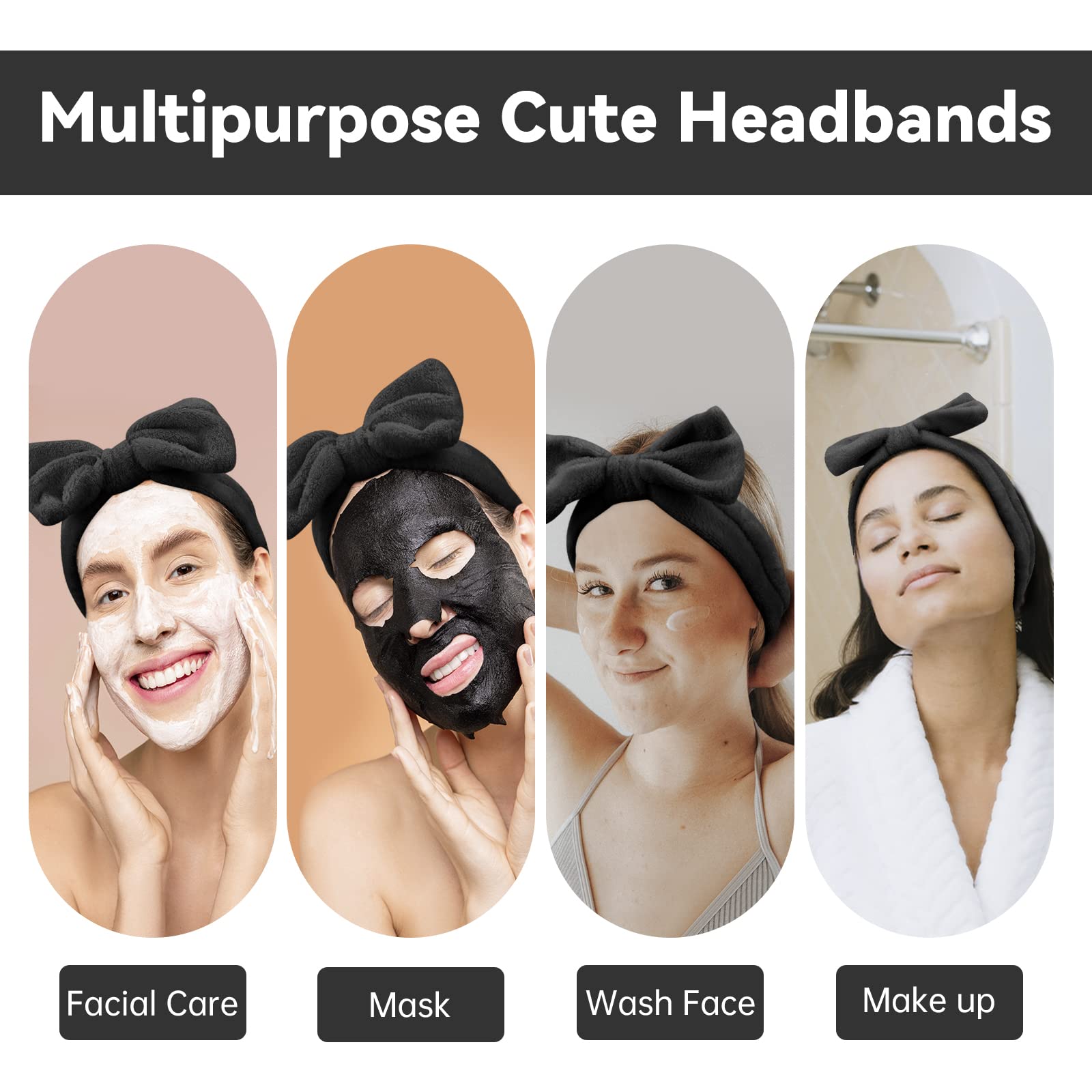 Ondder bandeau spa noir en peluche corail, douceur agréable sur la peau.