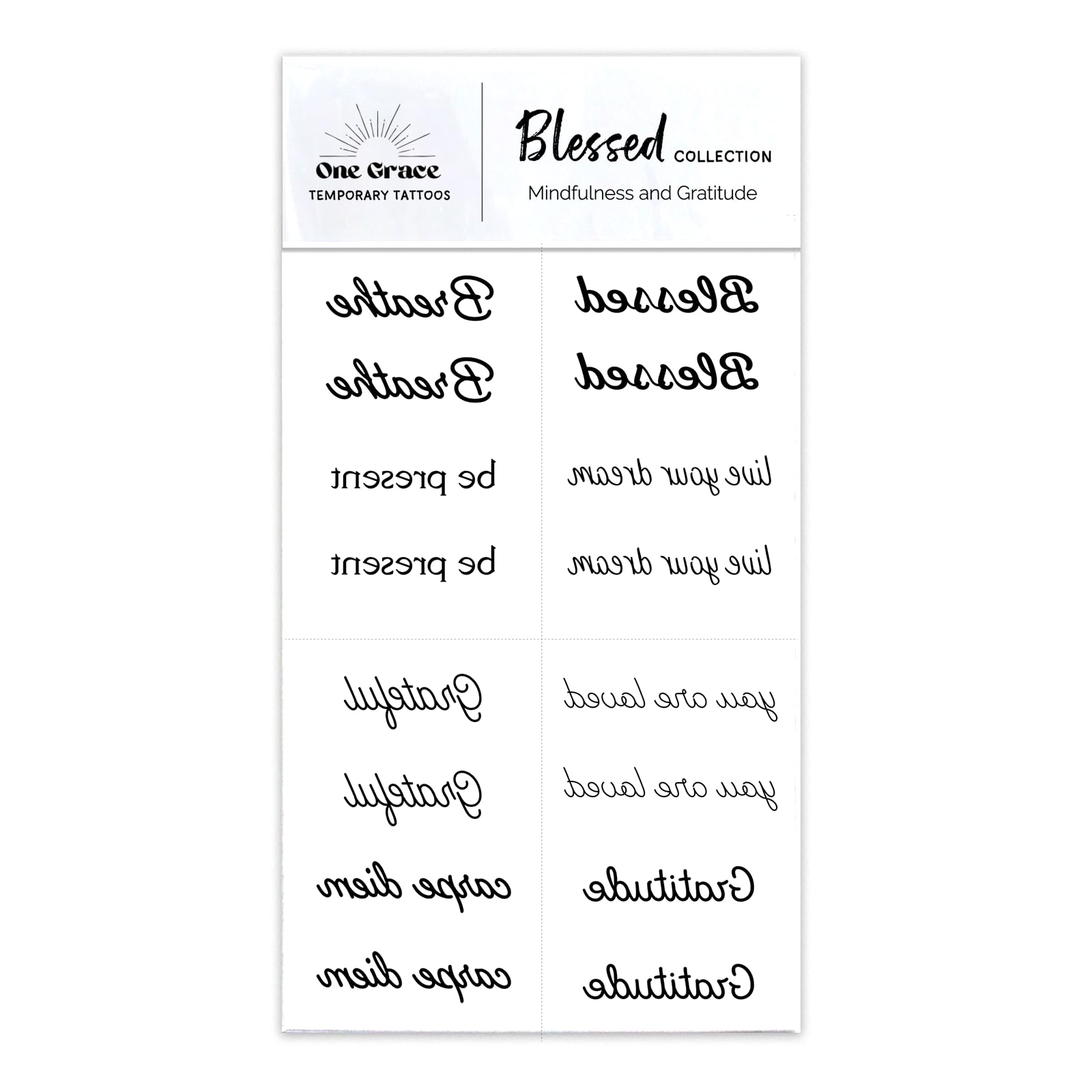 One Grace Blessed – design double mini noir, essayez deux motifs différents